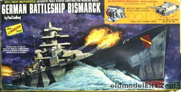 Lindberg 1/350 Motorized German Battleship Bismarck 1st Issue, 762M-500 plastic model kit
